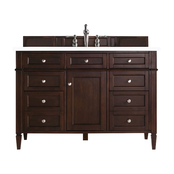 James Martin Vanities Brittany 48in Single Vanity, Burnished Mahogany w/ 3 CM White Zeus Quartz Top 650-V48-BNM-3WZ - main